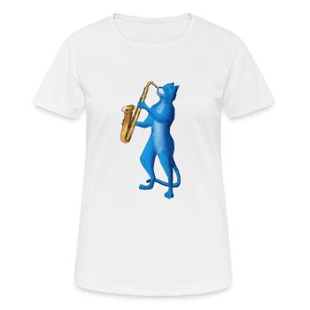 SAX CAT – CAT PLAYING SAXOPHONE - Women's Breathable T-Shirt - white - Front - AI Model Female 172 dark (172cm)