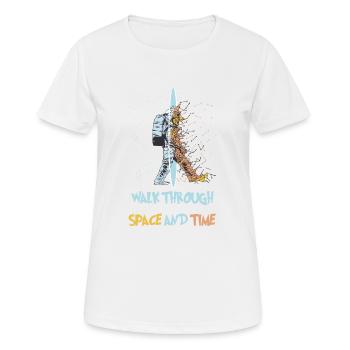 Astronaut walks through Space & Time Dimension Portal - Women's Breathable T-Shirt - white - Front - AI Model Female 172 dark (172cm)