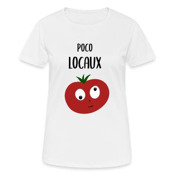 poco locaux - produits locaux - drole - fou - T-shirt respirant Femme - blanc - Devant - AI Model Female 172 dark (172cm)