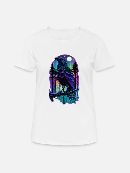 Raven Neon Watercolor Forest Animal Bird Gothic Metal - Women's Breathable T-Shirt - white