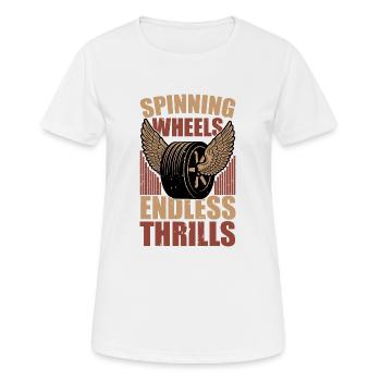 Sp. WHEELS ENDLESS THRILLS - Frauen T-Shirt atmungsaktiv - Weiß - Vorne - AI Model Female 172 dark (172cm)