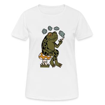 Une grenouille fumante assise sur un champignon - T-shirt respirant Femme - blanc - Devant - AI Model Female 172 dark (172cm)