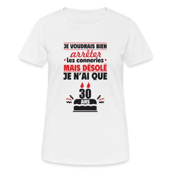 Désolé, j’ai 30 ans ! Cadeau d’anniversaire 30 ans - T-shirt respirant Femme - blanc - Devant - AI Model Female 172 dark (172cm)