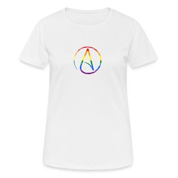Atheismus Logo mit LGBT Regenbogenfahne Atheist - Frauen T-Shirt atmungsaktiv - Weiß - Vorne - AI Model Female 172 dark (172cm)