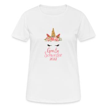 große Schwester 2022 Einhorn Schwangerschaft - Frauen T-Shirt atmungsaktiv - Weiß - Vorne - AI Model Female 172 dark (172cm)