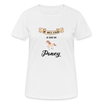Je m'en fous je suis un poney - cadeau poney - T-shirt respirant Femme - blanc - Devant - AI Model Female 172 dark (172cm)