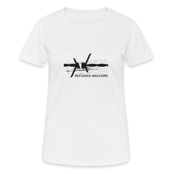 Refugees Welcome Barbwire BL - Frauen T-Shirt atmungsaktiv - Weiß - Vorne - AI Model Female 172 dark (172cm)