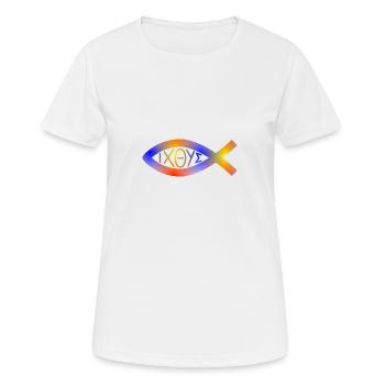 Jesus Fisch - Frauen T-Shirt atmungsaktiv - Weiß - Vorne - AI Model Female 172 dark (172cm)