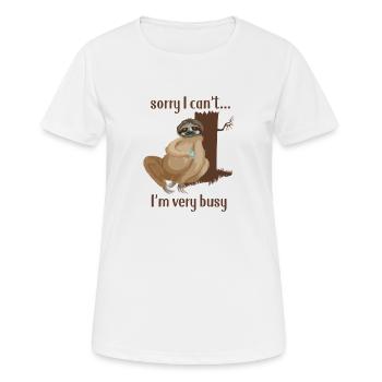 Sorry I Can_t I_m Very Busy Funny Camping Sloth - Women's Breathable T-Shirt - white - Front - AI Model Female 172 dark (172cm)