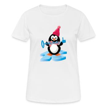 Pinguin beim Sondeln mit Metalldetektor in Arktis - Frauen T-Shirt atmungsaktiv - Weiß - Vorne - AI Model Female 172 dark (172cm)