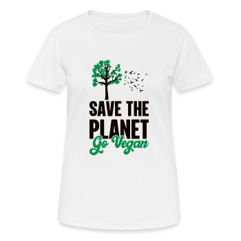 Save the Planet - go Vegan - Frauen T-Shirt atmungsaktiv - Weiß - Vorne - AI Model Female 172 dark (172cm)
