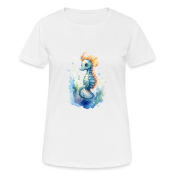 niedliches Seepferdchen, blau, grün, Wasserfarben - Frauen T-Shirt atmungsaktiv - Weiß - Vorne - AI Model Female 172 dark (172cm)