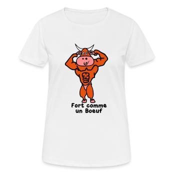 fort comme un boeuf - T-shirt respirant Femme - blanc - Devant - AI Model Female 172 dark (172cm)
