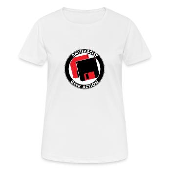 ACTION GEEK ANTIFASCISTE - T-shirt respirant Femme - blanc - Devant - AI Model Female 172 dark (172cm)