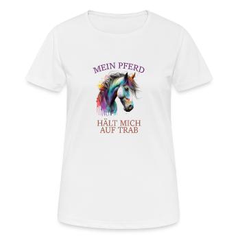 Mein Pferd hält mich auf Trab - Frauen T-Shirt atmungsaktiv - Weiß - Vorne - AI Model Female 172 dark (172cm)