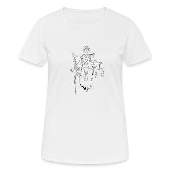 Justitia ist die Göttin der Gerechtigkeit - Frauen T-Shirt atmungsaktiv - Weiß - Vorne - AI Model Female 172 dark (172cm)