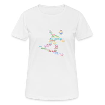 Skigebiete, Wortwolke, Snowboard - Frauen T-Shirt atmungsaktiv - Weiß - Vorne - AI Model Female 172 dark (172cm)