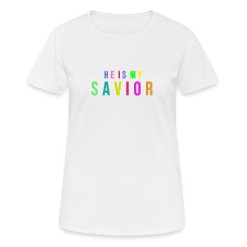 Il est mon sauveur - Sauveur Jésus-Christ - Ecriture - T-shirt respirant Femme - blanc - Devant - AI Model Female 172 dark (172cm)