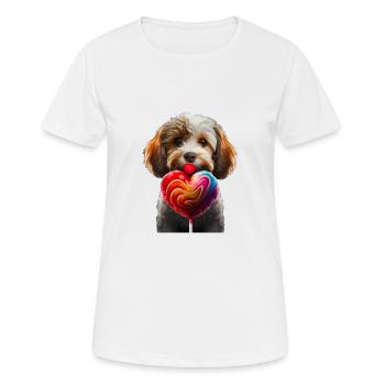 Chien heureux avec sucette en forme de cœur - T-shirt respirant Femme - blanc - Devant - AI Model Female 172 dark (172cm)