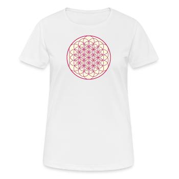 Lebensblume, Motiv, Hintergrund, gelb - Frauen T-Shirt atmungsaktiv - Weiß - Vorne - AI Model Female 172 dark (172cm)