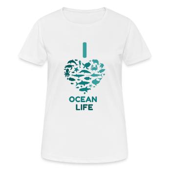 I LOVE OCEAN LIFE - Frauen T-Shirt atmungsaktiv - Weiß - Vorne - AI Model Female 172 dark (172cm)