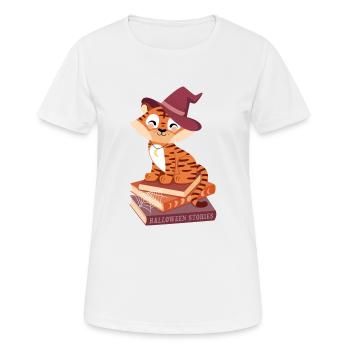 Tiger on Halloween Book Stack - Women's Breathable T-Shirt - white - Front - AI Model Female 172 dark (172cm)