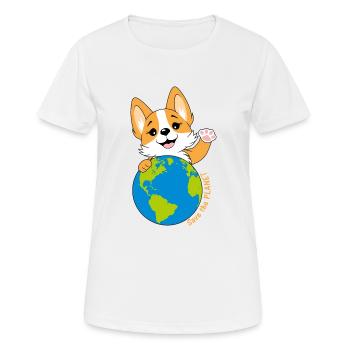 Corgi mit Weltkugel - Frauen T-Shirt atmungsaktiv - Weiß - Vorne - AI Model Female 172 dark (172cm)