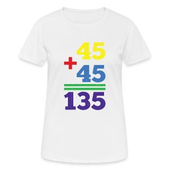 45 + 45 = 135 29 - Frauen T-Shirt atmungsaktiv - Weiß - Vorne - AI Model Female 172 dark (172cm)