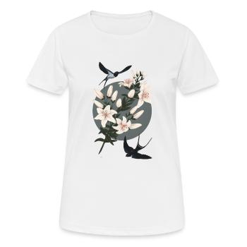 Hirondelles et lys - T-shirt respirant Femme - blanc - Devant - AI Model Female 172 dark (172cm)