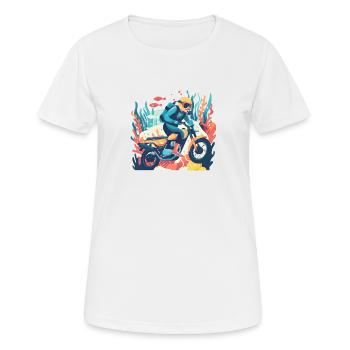 Scuba Diver on a Motorbike 1 - Women's Breathable T-Shirt - white - Front - AI Model Female 172 dark (172cm)