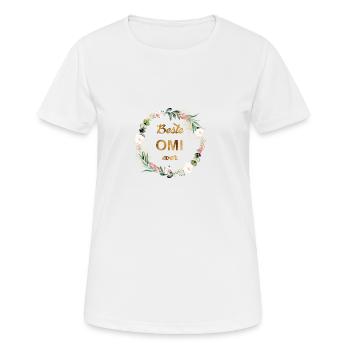 "Beste Omi " personalisierbar! Leafy Blumenkranz - Frauen T-Shirt atmungsaktiv - Weiß - Vorne - AI Model Female 172 dark (172cm)