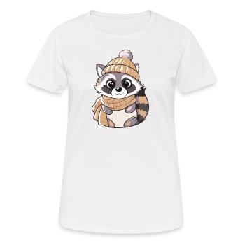 Cute raccoon with scarf and bobble hat. - Women's Breathable T-Shirt - white - Front - AI Model Female 172 dark (172cm)