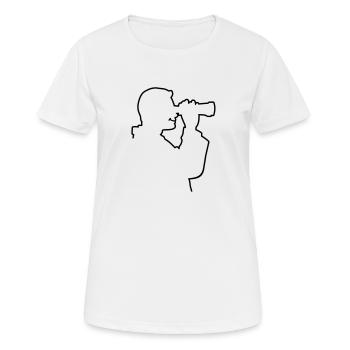 Un homme regarde à travers ses jumelles - T-shirt respirant Femme - blanc - Devant - AI Model Female 172 dark (172cm)