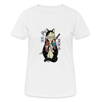 samurai cat - maneki neko - Frauen T-Shirt atmungsaktiv - Weiß - Vorne - AI Model Female 172 dark (172cm)