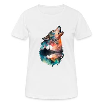 Wolf Doppelbelichtung Wald Natur wandern Wildnis - Frauen T-Shirt atmungsaktiv - Weiß - Vorne - AI Model Female 172 dark (172cm)
