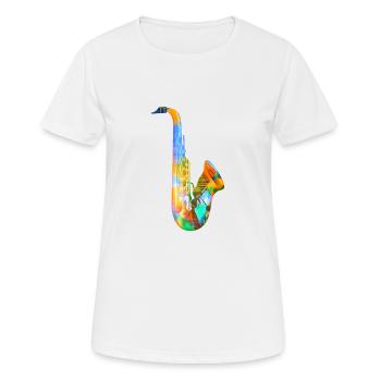Saxophone, Colorful, Graffiti - Women's Breathable T-Shirt - white - Front - AI Model Female 172 dark (172cm)