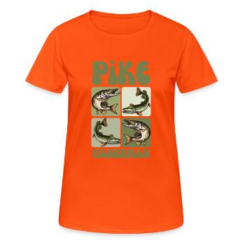 Pike Fisherman – Vintage Pike Fish Art - Women's Breathable T-Shirt - neon orange - Front - AI Model Female 172 dark (172cm)