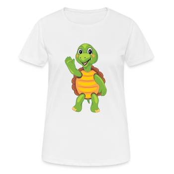 Wellenartig bewegende Tatze der lustigen Karikaturschildkröte - Frauen T-Shirt atmungsaktiv - Weiß - Vorne - AI Model Female 172 dark (172cm)