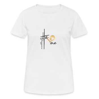 Christliches Design Er liebt mich bedingungslos - Frauen T-Shirt atmungsaktiv - Weiß - Vorne - AI Model Female 172 dark (172cm)