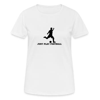 JUST PLAY FOOTBALL - Frauen T-Shirt atmungsaktiv - Weiß - Vorne - AI Model Female 172 dark (172cm)