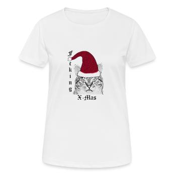 Katze mit Nikolausmütze (F#ck#ng X-Mas) - Frauen T-Shirt atmungsaktiv - Weiß - Vorne - AI Model Female 172 dark (172cm)
