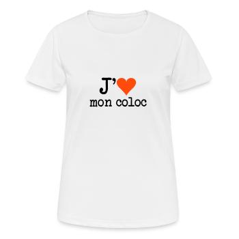 j'aime mon coloc - T-shirt respirant Femme - blanc - Devant - AI Model Female 172 dark (172cm)
