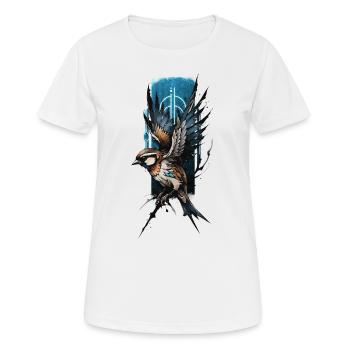 Perchoir de branche : oiseau cardinal déployant ses ailes - T-shirt respirant Femme - blanc - Devant - AI Model Female 172 dark (172cm)