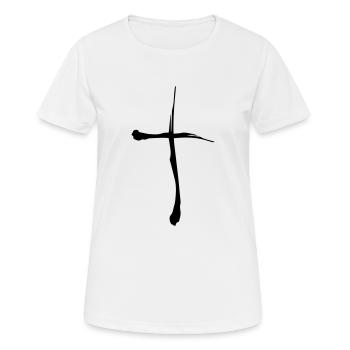 Stock Kreuz - Frauen T-Shirt atmungsaktiv - Weiß - Vorne - AI Model Female 172 dark (172cm)