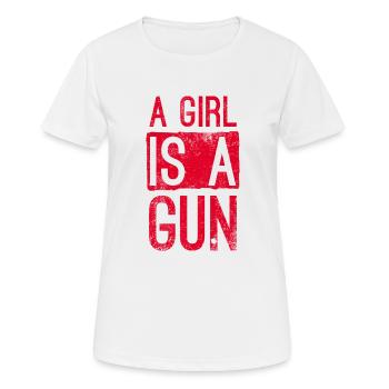 Une fille est une arme à feu - T-shirt respirant Femme - blanc - Devant - AI Model Female 172 dark (172cm)