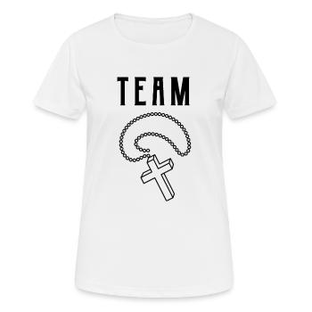 Team Catholique Croix Pendentif - T-shirt respirant Femme - blanc - Devant - AI Model Female 172 dark (172cm)