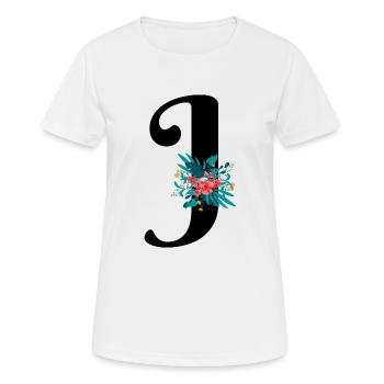 lettre J fleuris - T-shirt respirant Femme - blanc - Devant - AI Model Female 172 dark (172cm)