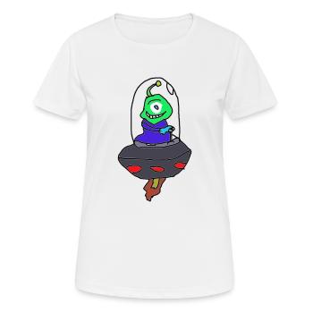Alien Wear "DAN" - Frauen T-Shirt atmungsaktiv - Weiß - Vorne - AI Model Female 172 dark (172cm)
