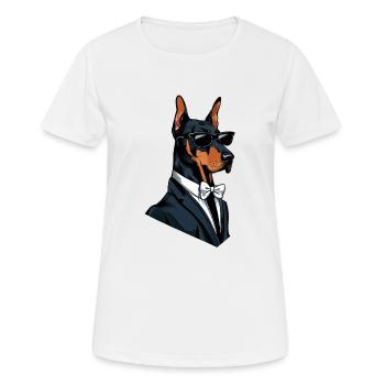 Doberman Wearin Sunglasses - Women's Breathable T-Shirt - white - Front - AI Model Female 172 dark (172cm)