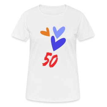 50. 50 ANS. 50e ANNIVERSAIRE. ANNIVERSAIRE 50 ANS. - T-shirt respirant Femme - blanc - Devant - AI Model Female 172 dark (172cm)